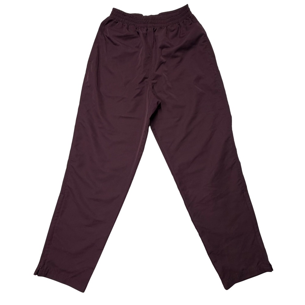 Izod Vintage Track Pants Burgundy Maroon Elastic Waist Ankle Zip Womens Medium